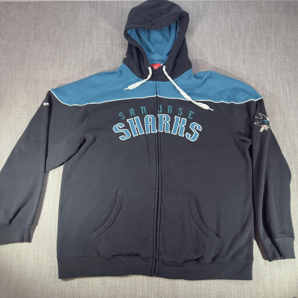 San Jose Sharks Hoodie Mens XL Black NHL Hockey Reebok Full Zip Sweatshirt